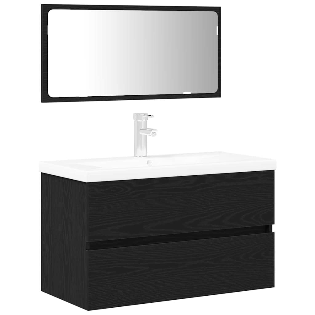 Set di mobili per il bagno 3 pcs Rovere Nero Legno multistrato