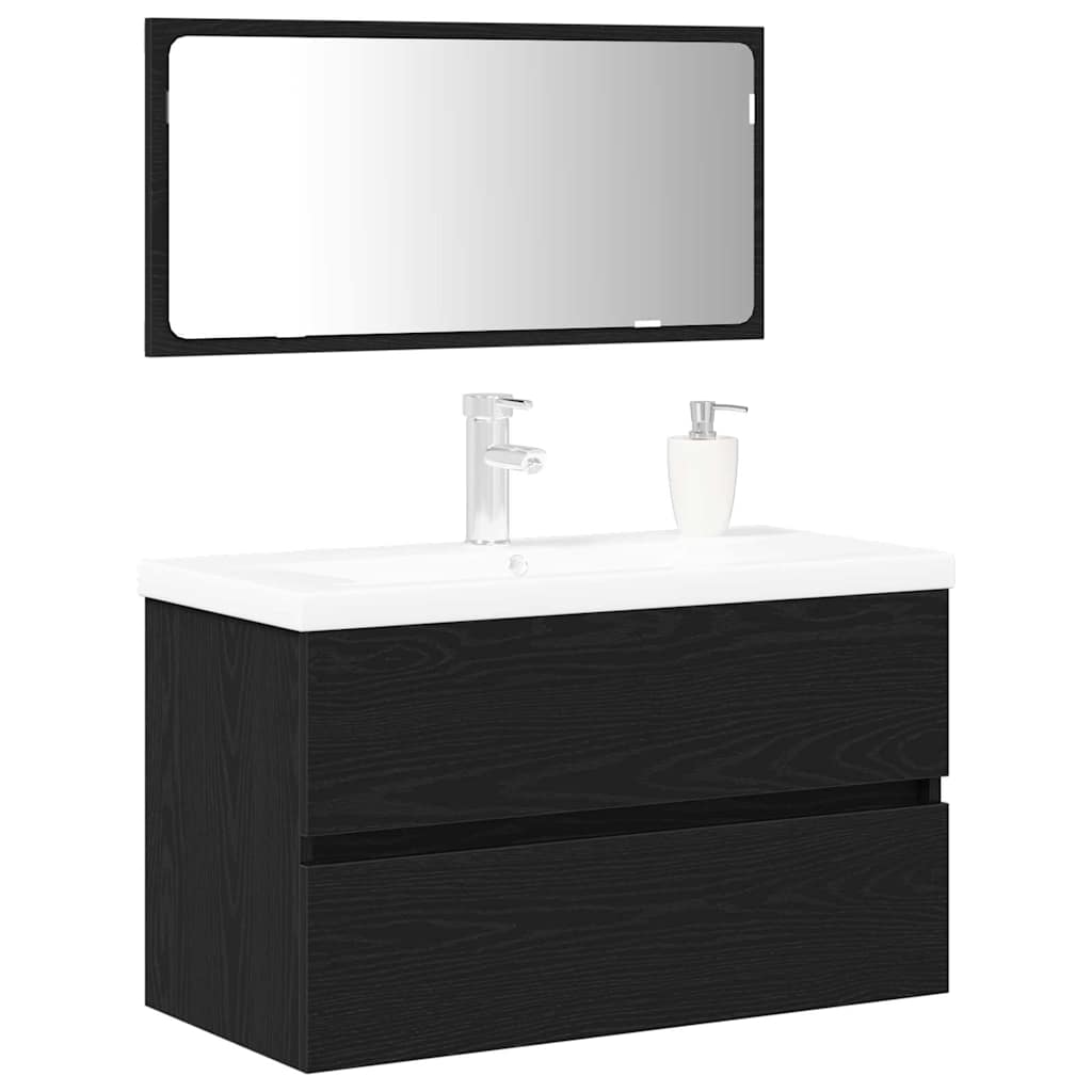 Set di mobili per il bagno 3 pcs Rovere Nero Legno multistrato