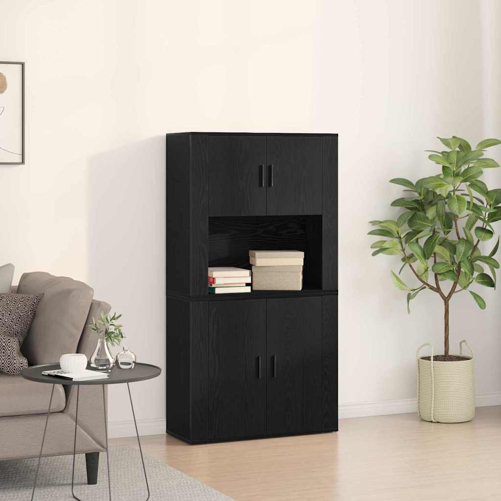 Credenza Rovere Nero 80 x 33 x 150 cm Legno multistrato