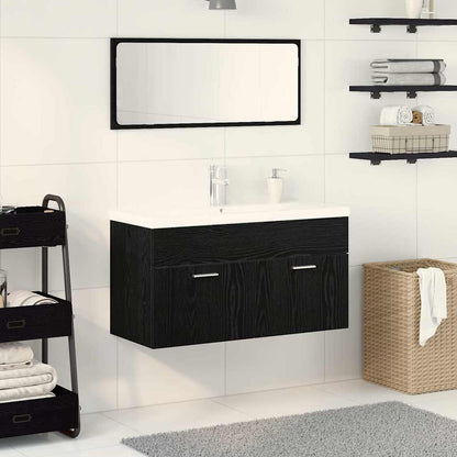Set di mobili per il bagno 3 pcs Rovere Nero Legno multistrato