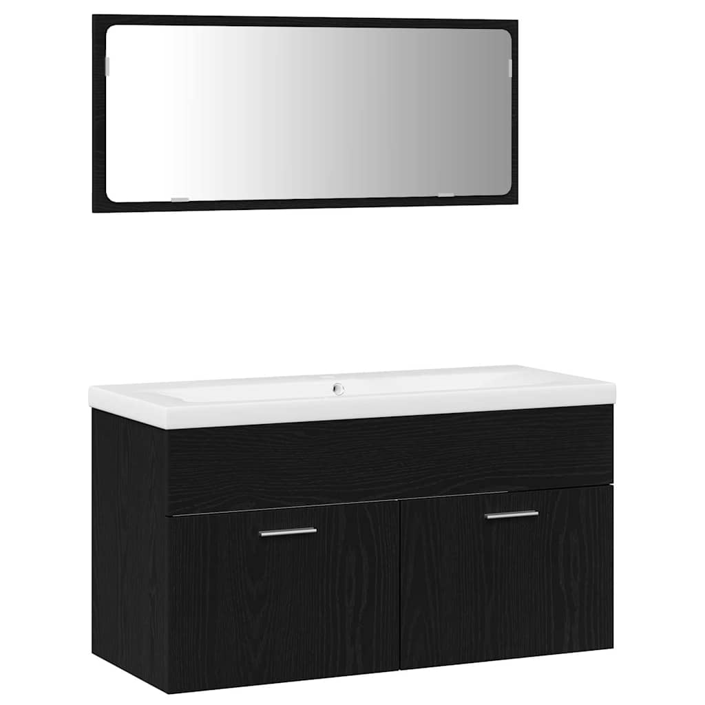 Set di mobili per il bagno 3 pcs Rovere Nero Legno multistrato