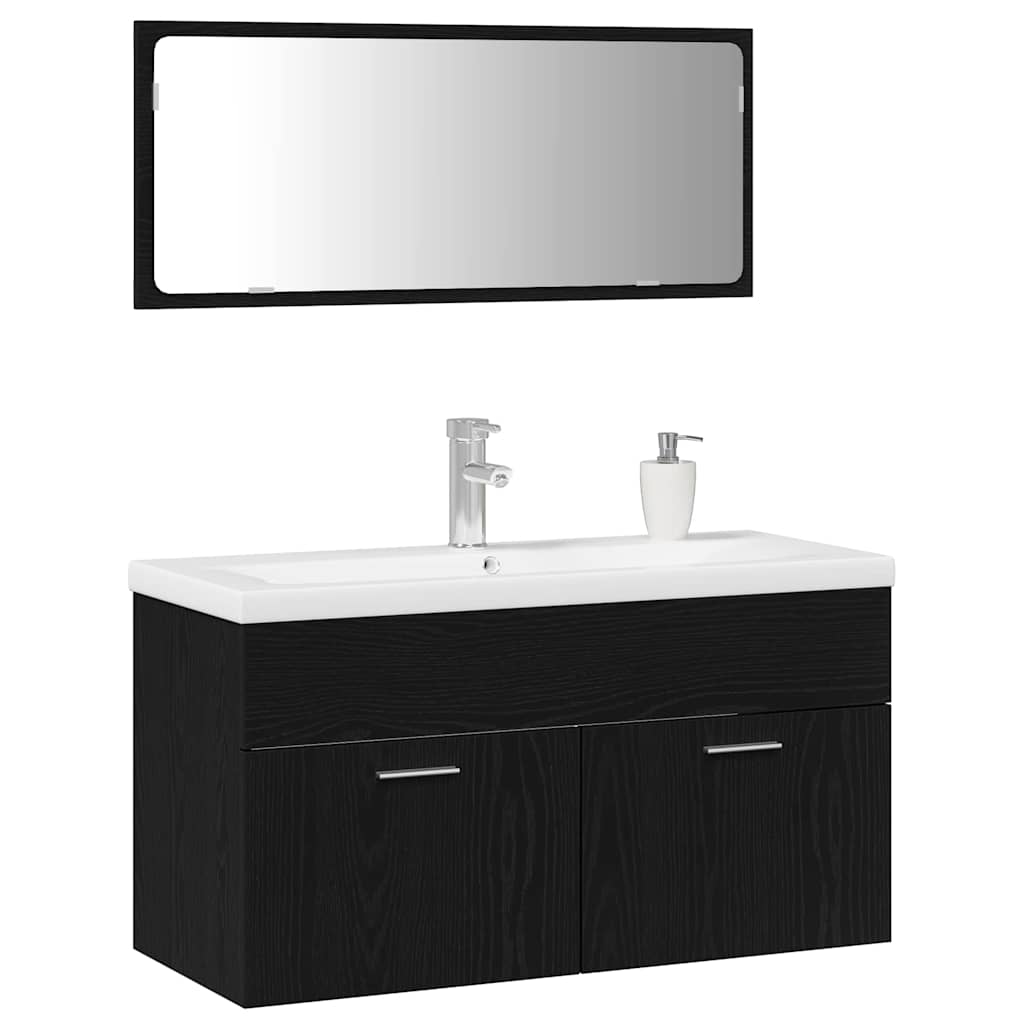 Set di mobili per il bagno 3 pcs Rovere Nero Legno multistrato