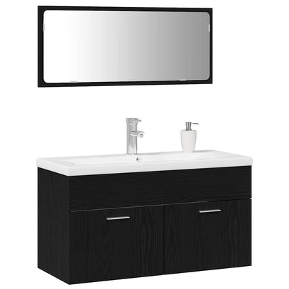 Set di mobili per il bagno 3 pcs Rovere Nero Legno multistrato