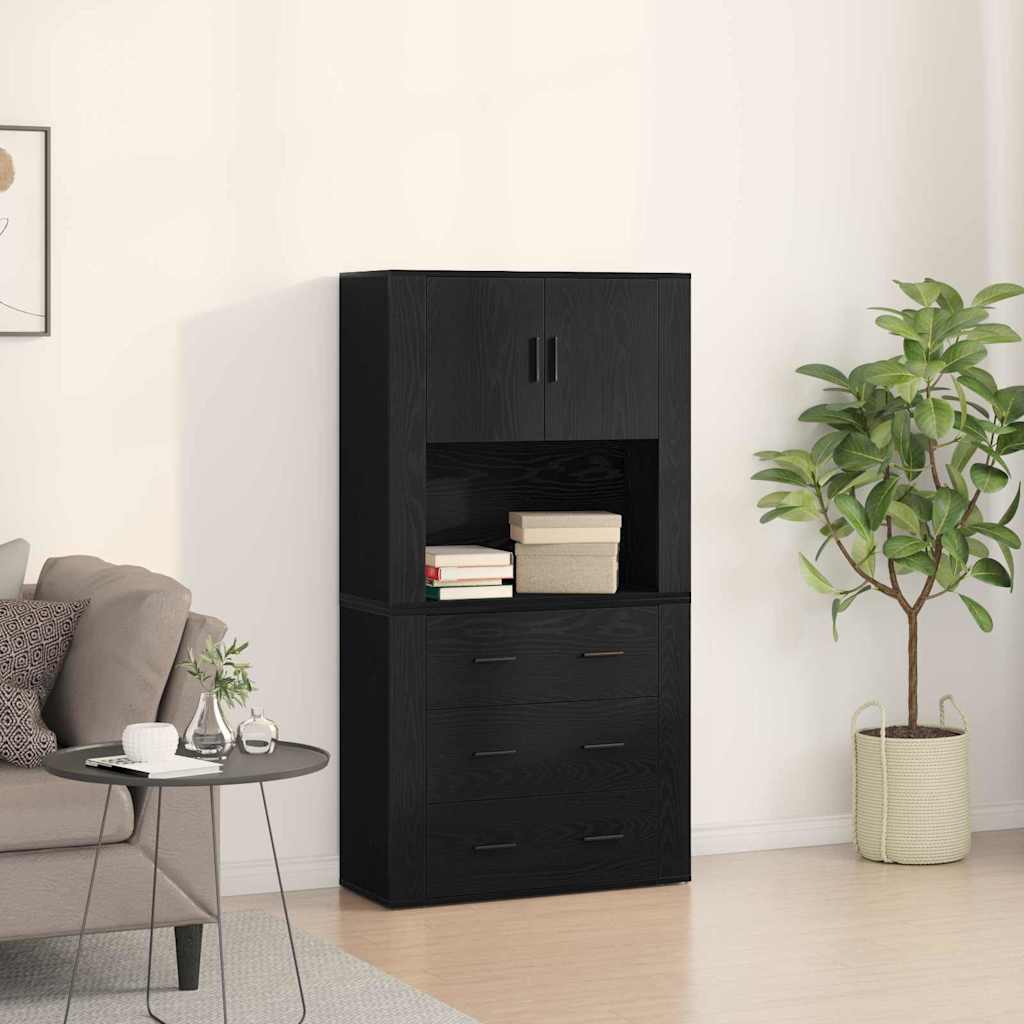 Credenza Rovere Nero 80 x 33 x 150 cm Legno multistrato