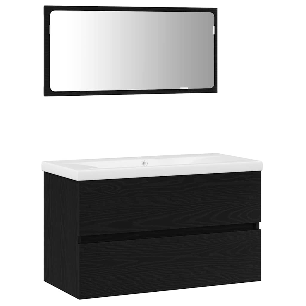 Set di mobili per il bagno 3 pcs Rovere Nero Legno multistrato