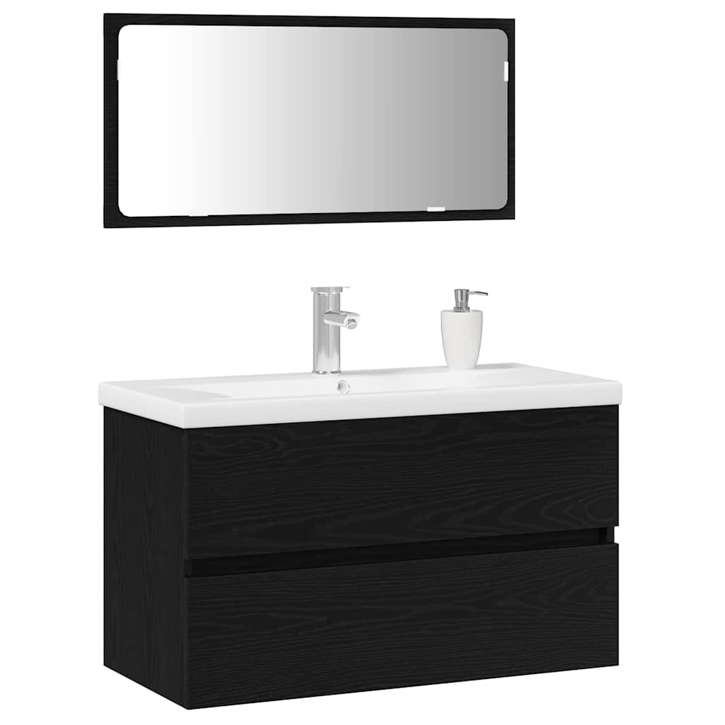 Set di mobili per il bagno 3 pcs Rovere Nero Legno multistrato
