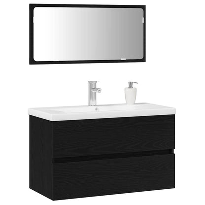 Set di mobili per il bagno 3 pcs Rovere Nero Legno multistrato