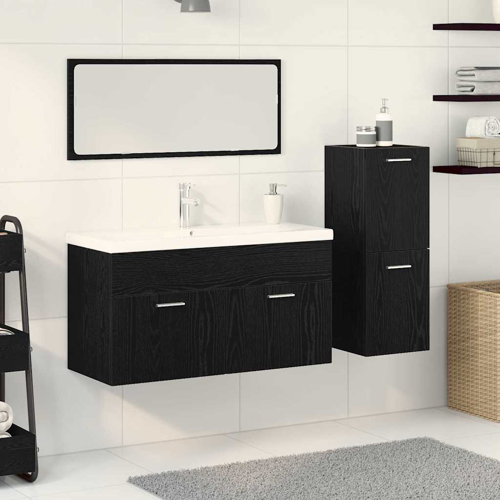Set di mobili per il bagno 4 pcs Rovere Nero Legno multistrato