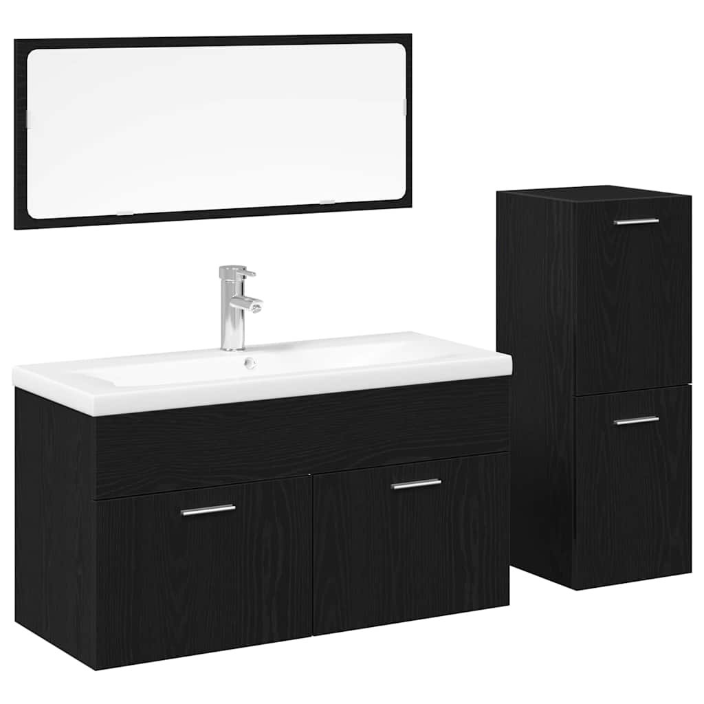 Set di mobili per il bagno 4 pcs Rovere Nero Legno multistrato