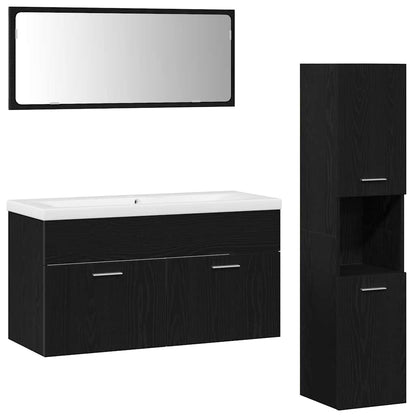 Set di mobili per il bagno 4 pcs Rovere Nero Legno multistrato