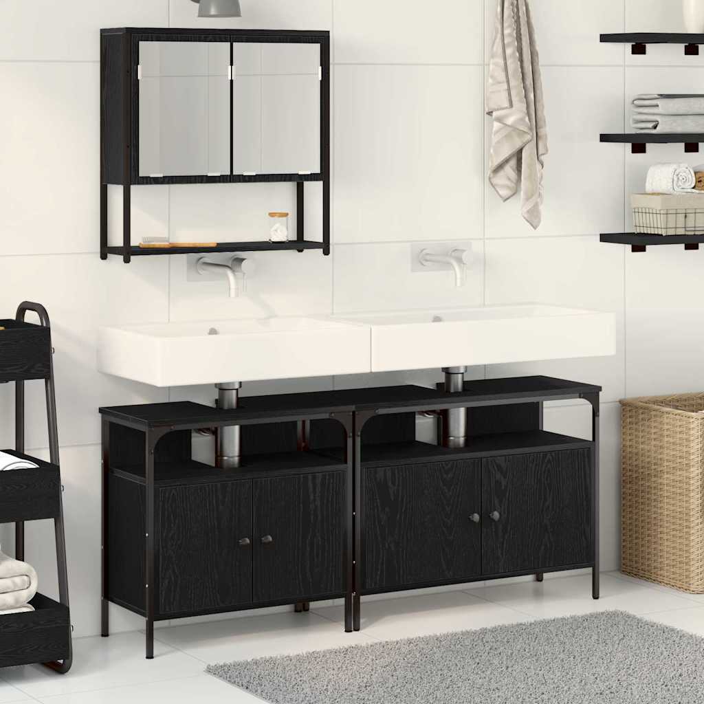 Set di mobili per il bagno 3 pcs Nero Legno multistrato