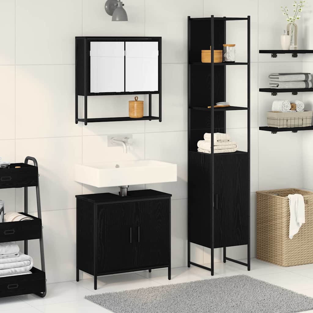 Set di mobili per il bagno 3 pcs Nero Legno multistrato