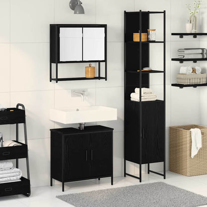 Set di mobili per il bagno 3 pcs Nero Legno multistrato