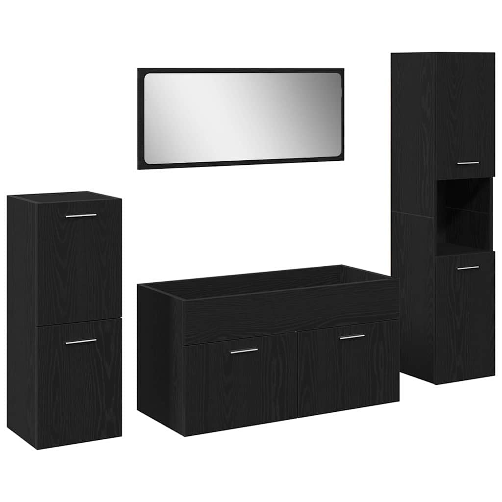 Set di mobili per il bagno 4 pcs Rovere Nero Legno multistrato