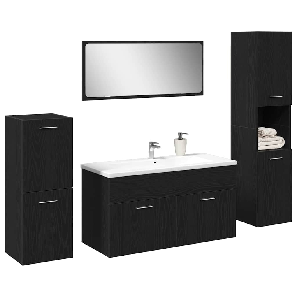 Set di mobili per il bagno 4 pcs Rovere Nero Legno multistrato