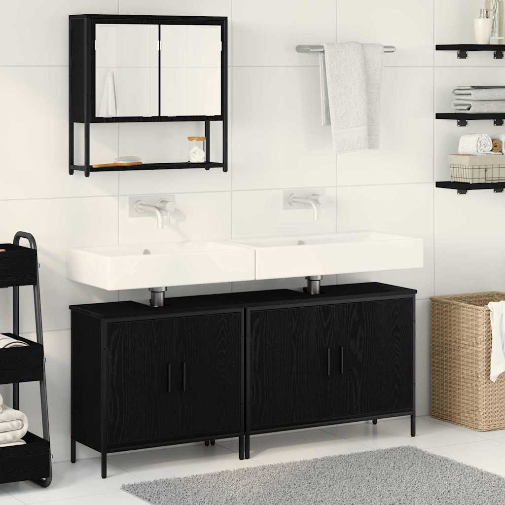 Set di mobili per il bagno 3 pcs Nero Legno multistrato