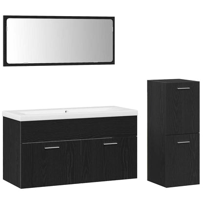 Set di mobili per il bagno 4 pcs Rovere Nero Legno multistrato