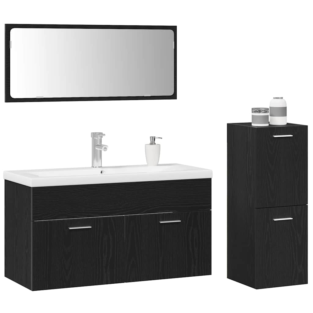 Set di mobili per il bagno 4 pcs Rovere Nero Legno multistrato