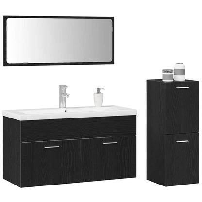 Set di mobili per il bagno 4 pcs Rovere Nero Legno multistrato