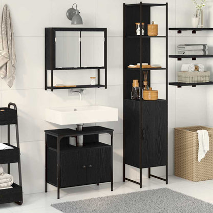 Set di mobili per il bagno 3 pcs Rovere Nero Legno multistrato