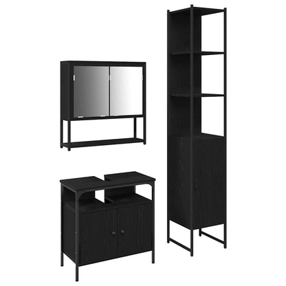 Set di mobili per il bagno 3 pcs Rovere Nero Legno multistrato