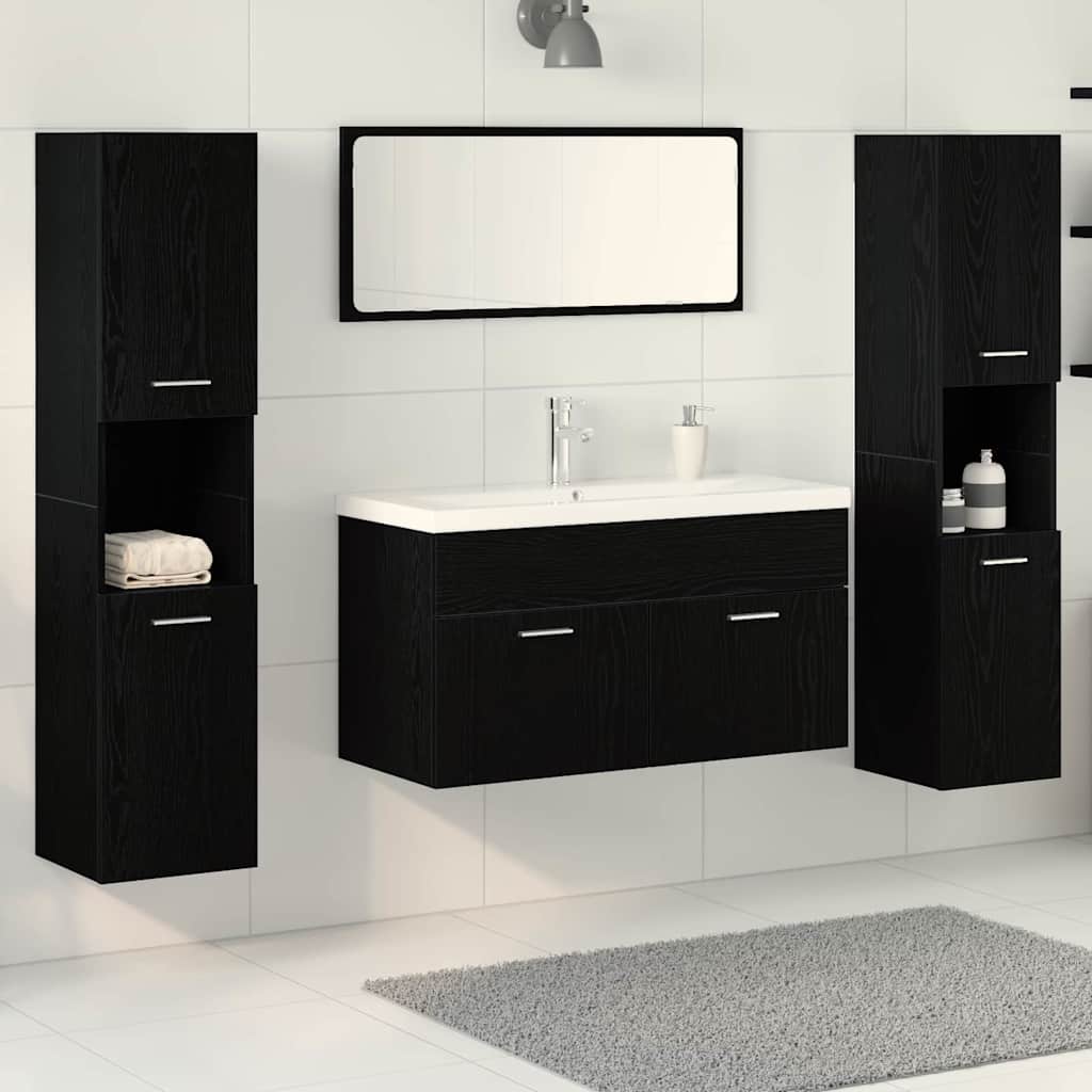 Set di mobili per il bagno 4 pcs Rovere Nero Legno multistrato