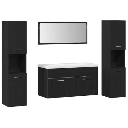 Set di mobili per il bagno 4 pcs Rovere Nero Legno multistrato
