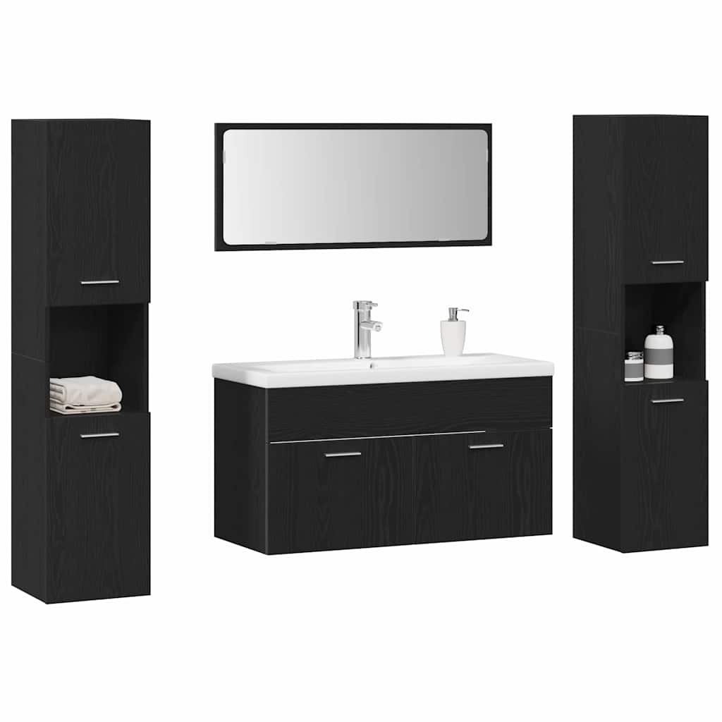 Set di mobili per il bagno 4 pcs Rovere Nero Legno multistrato