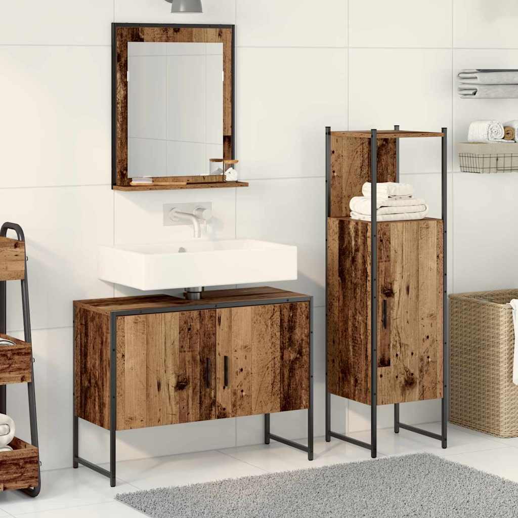Set di mobili per il bagno 3 pcs Marrone Legno multistrato