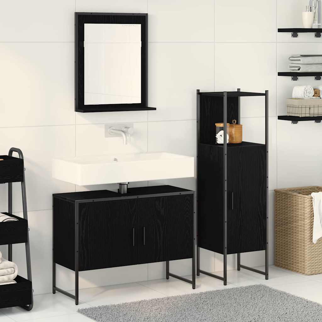 Set di mobili per il bagno 3 pcs Nero Legno multistrato