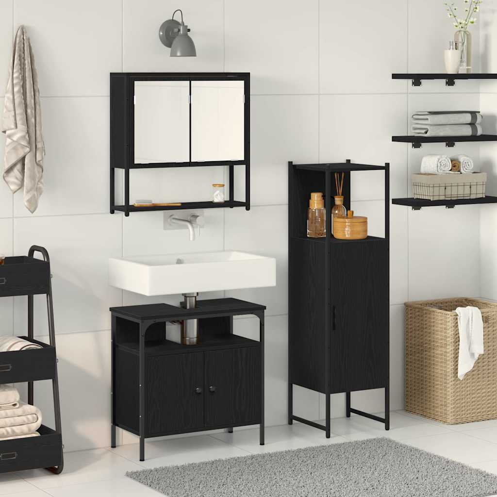 Set di mobili per il bagno 3 pcs Nero Legno multistrato