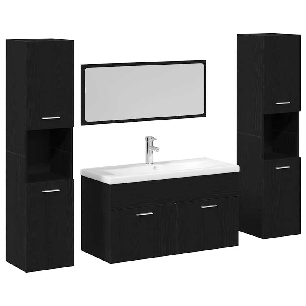 Set di mobili per il bagno 4 pcs Rovere Nero Legno multistrato