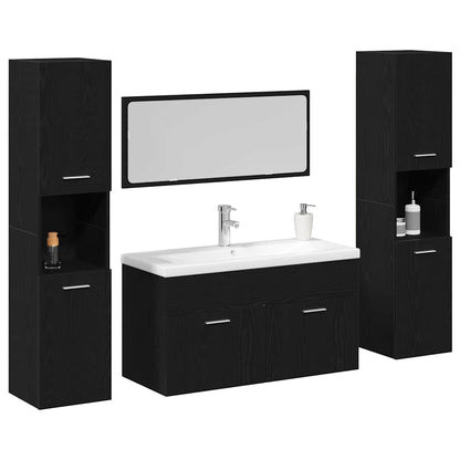 Set di mobili per il bagno 4 pcs Rovere Nero Legno multistrato