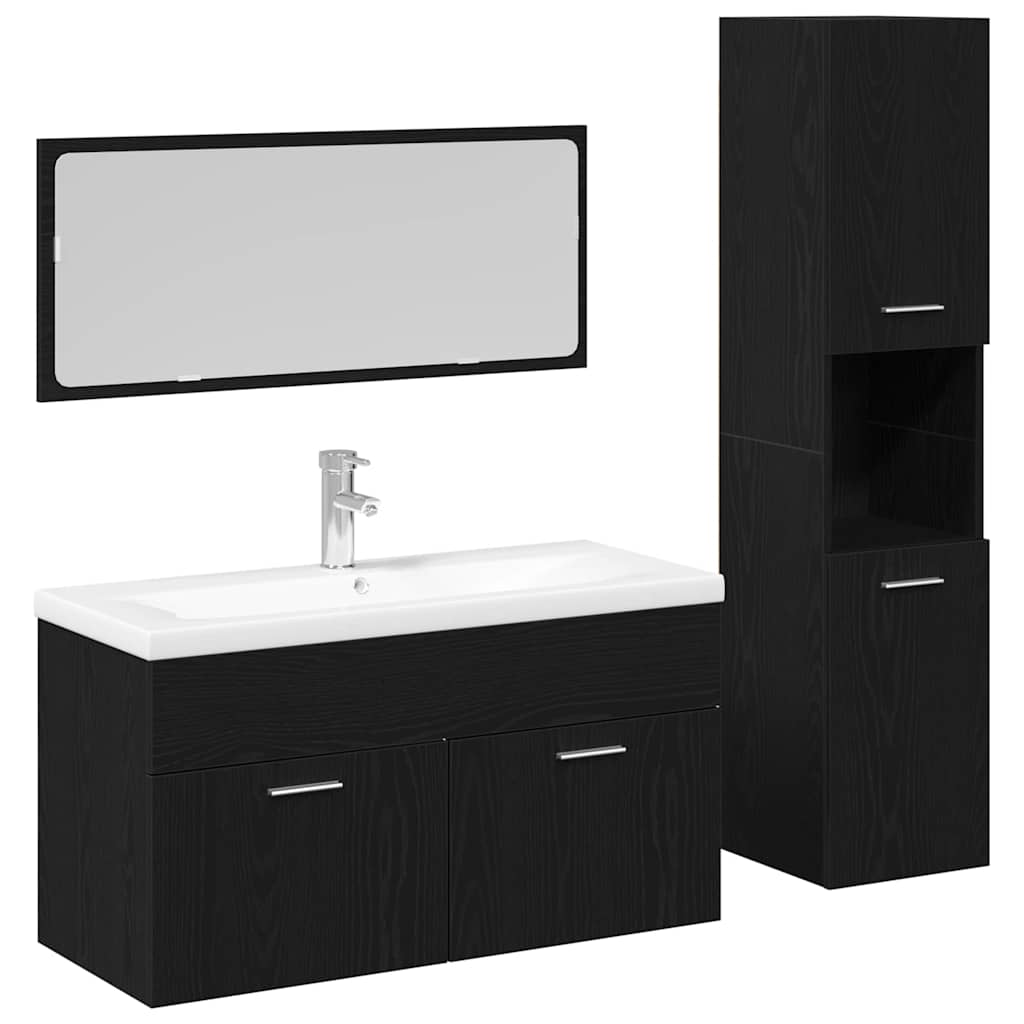 Set di mobili per il bagno 4 pcs Rovere Nero Legno multistrato