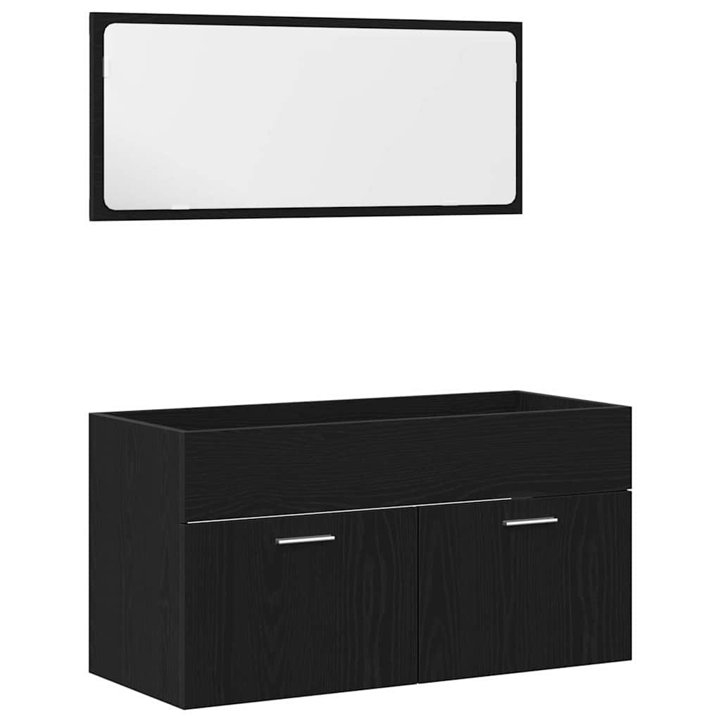 Set di mobili per il bagno 4 pcs Rovere Nero Legno multistrato