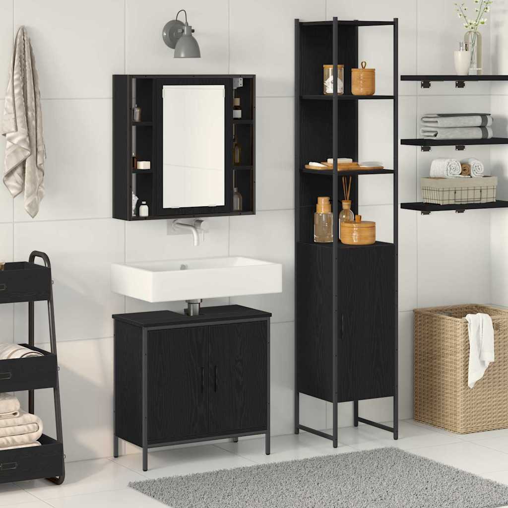 UnitÃƒÆ’Ã‚Â  da Bagno con lo scaffale 3 pcs Nero Legno multistrato