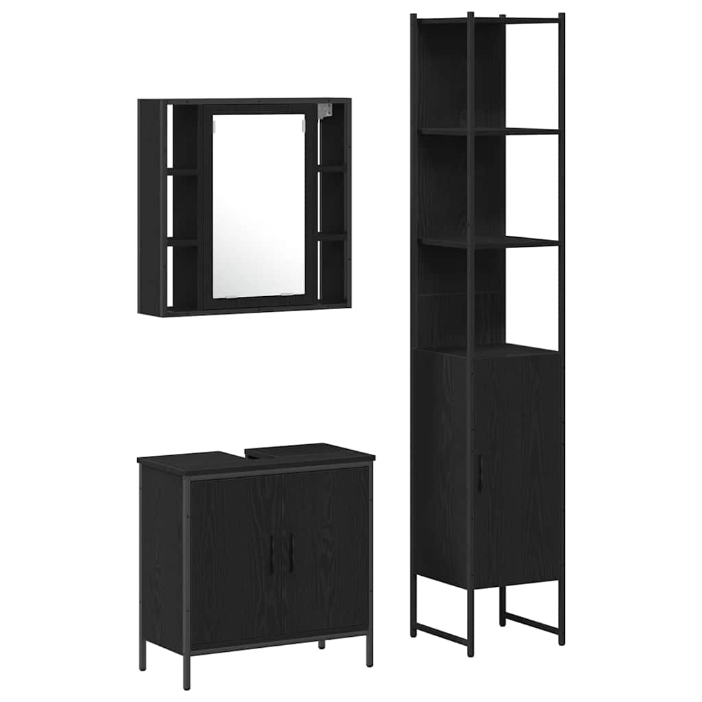 UnitÃƒÆ’Ã‚Â  da Bagno con lo scaffale 3 pcs Nero Legno multistrato
