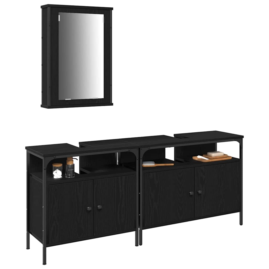 UnitÃƒÆ’Ã‚Â  da Bagno con lo scaffale 3 pcs Nero Legno multistrato