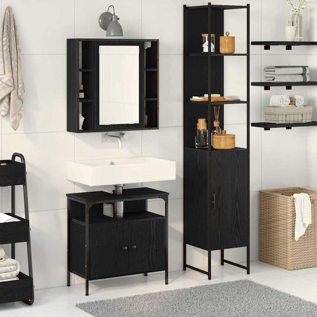 Set di mobili per il bagno 3 pcs Rovere Nero Legno multistrato
