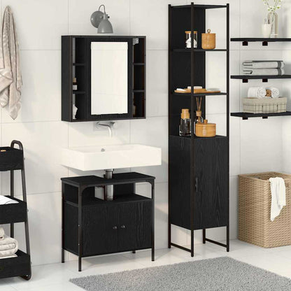 Set di mobili per il bagno 3 pcs Rovere Nero Legno multistrato