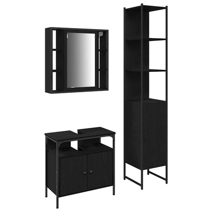 Set di mobili per il bagno 3 pcs Rovere Nero Legno multistrato