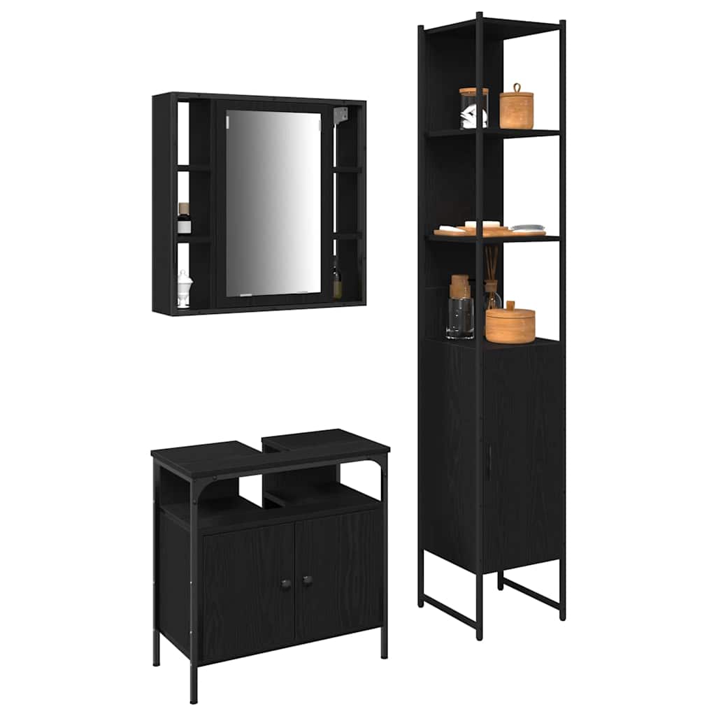 Set di mobili per il bagno 3 pcs Rovere Nero Legno multistrato