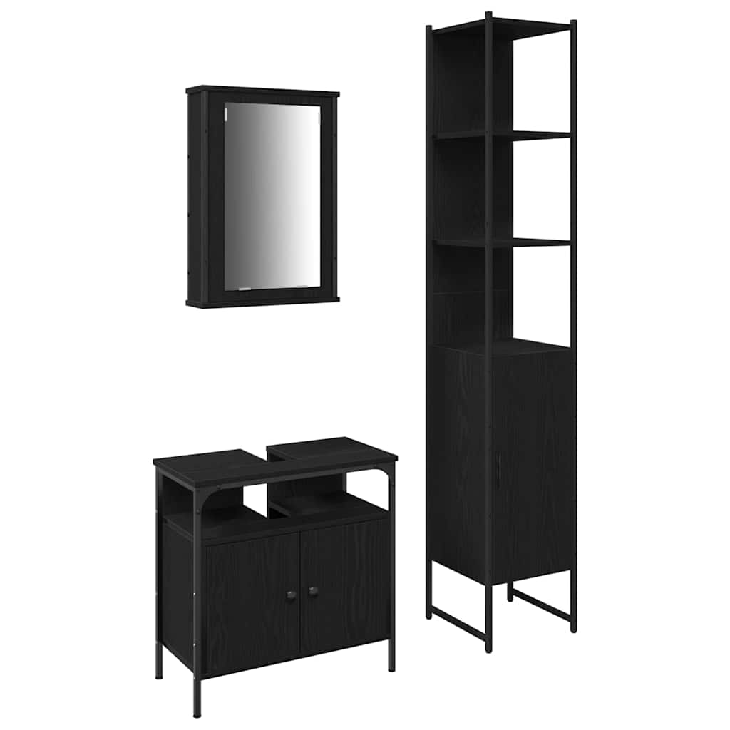 Set di mobili per il bagno 3 pcs Rovere Nero Legno multistrato