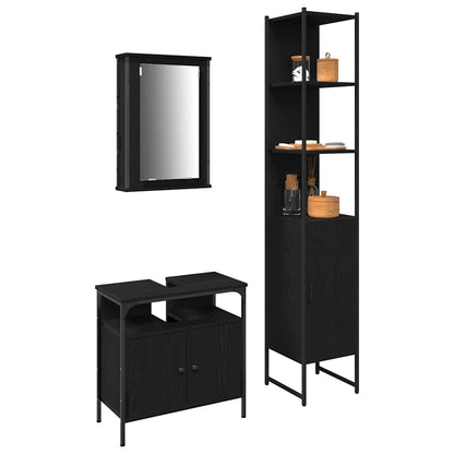 Set di mobili per il bagno 3 pcs Rovere Nero Legno multistrato