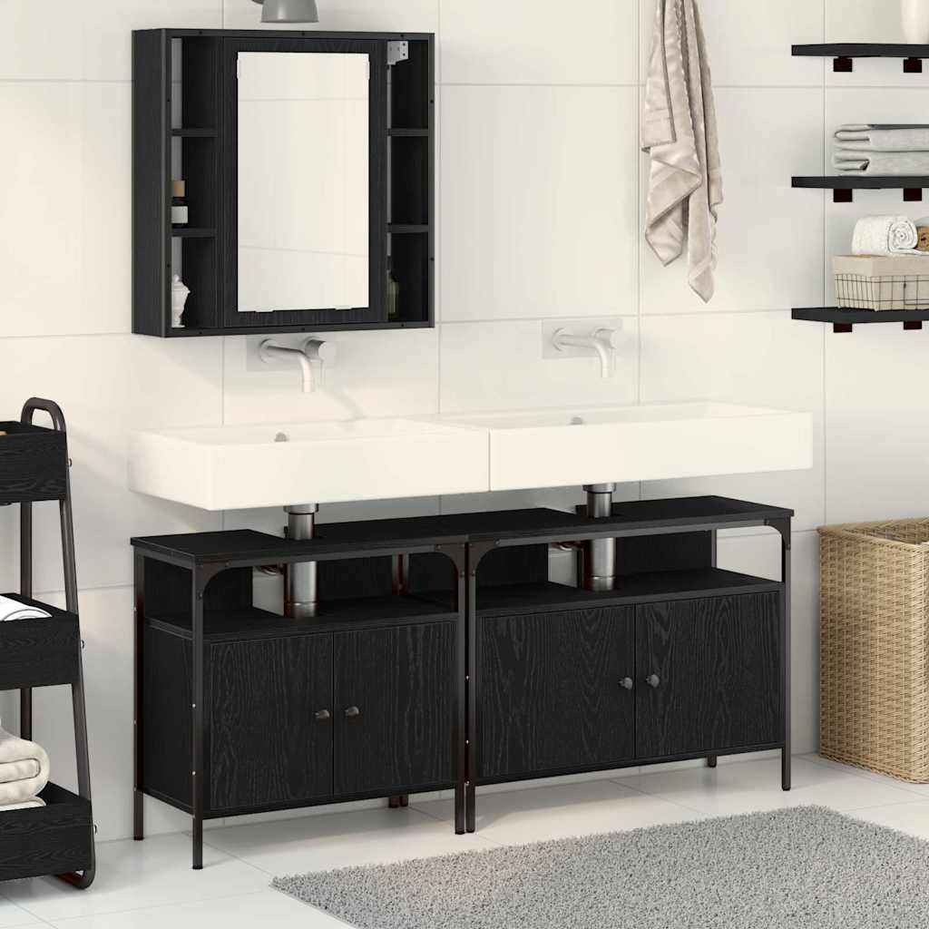 UnitÃƒÆ’Ã‚Â  da Bagno con lo scaffale 3 pcs Nero Legno multistrato
