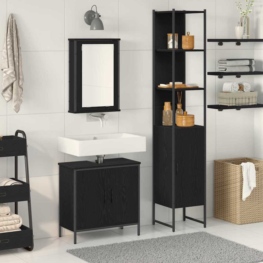 Set di mobili per il bagno 3 pcs Nero Legno multistrato