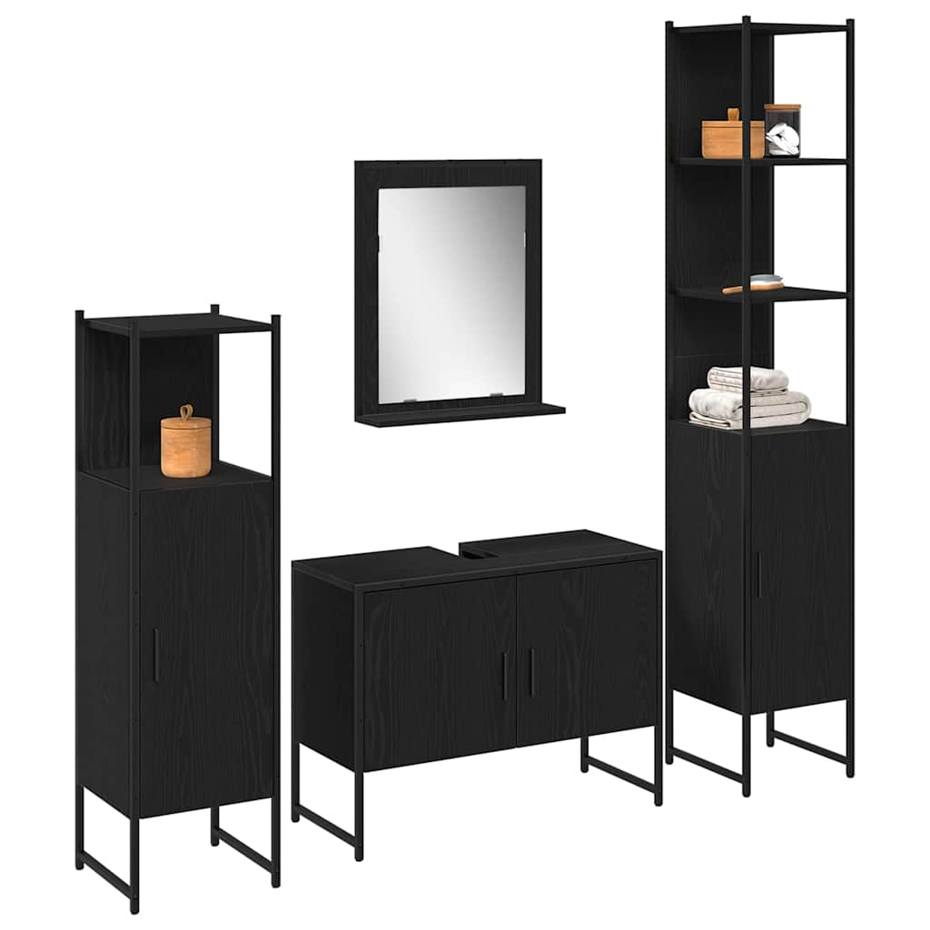 Set di mobili per il bagno 4 pcs Nero Legno multistrato