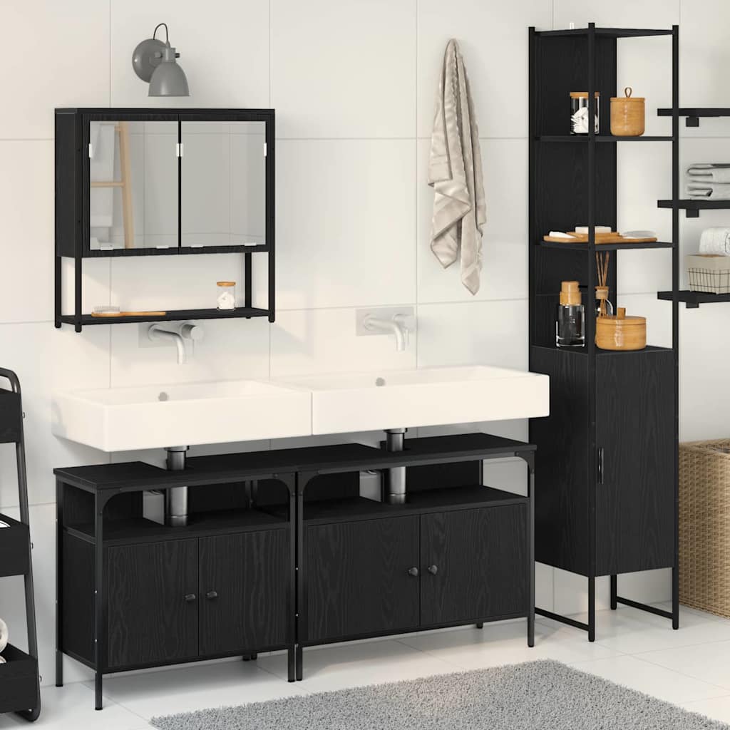 Set di mobili per il bagno 4 pcs Rovere Nero Legno multistrato