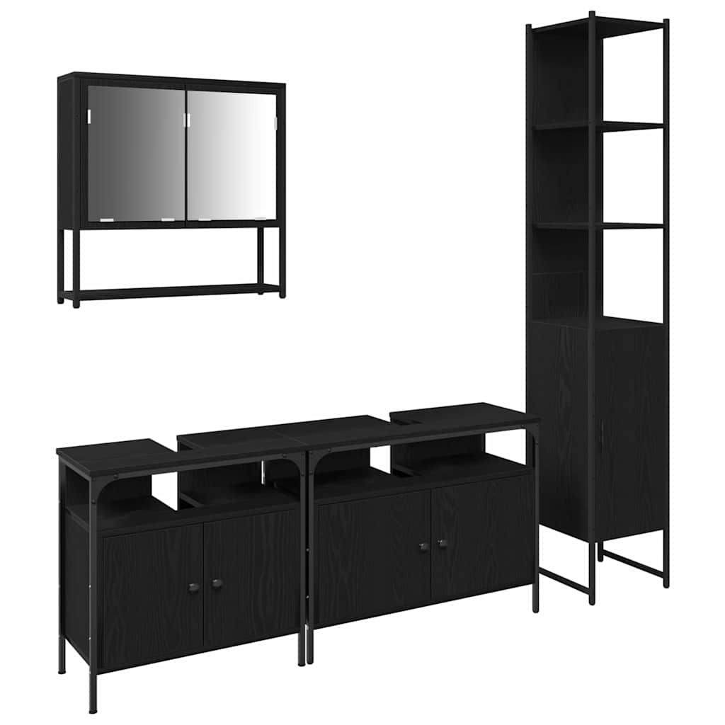 Set di mobili per il bagno 4 pcs Rovere Nero Legno multistrato