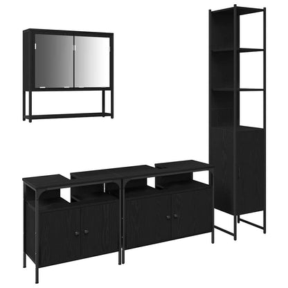 Set di mobili per il bagno 4 pcs Rovere Nero Legno multistrato